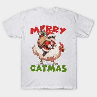 Merry Catmas - 4, Funny Cute Cat on a Chicken T-Shirt